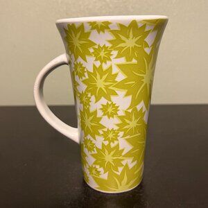 BLUE HARBOR Tall & Tapered Floral Ceramic Mug w/ Two-Tone Green Blossoms